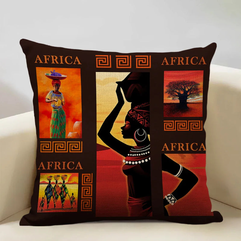 Axyaa African Dancer Linen Cushion Cover in Exotic Style Art Impression