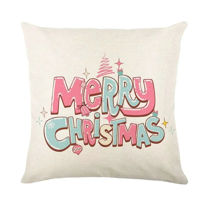 Christmas Party Pillowcase with Santa Claus & Snowman Print for Home Decoration by Axyaa.
