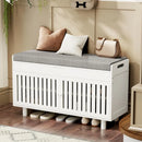 Axyaa Bamboo Storage Bench with Cushioned Seat, Double-Door Cabinet, 2-Tier Entryway Furniture