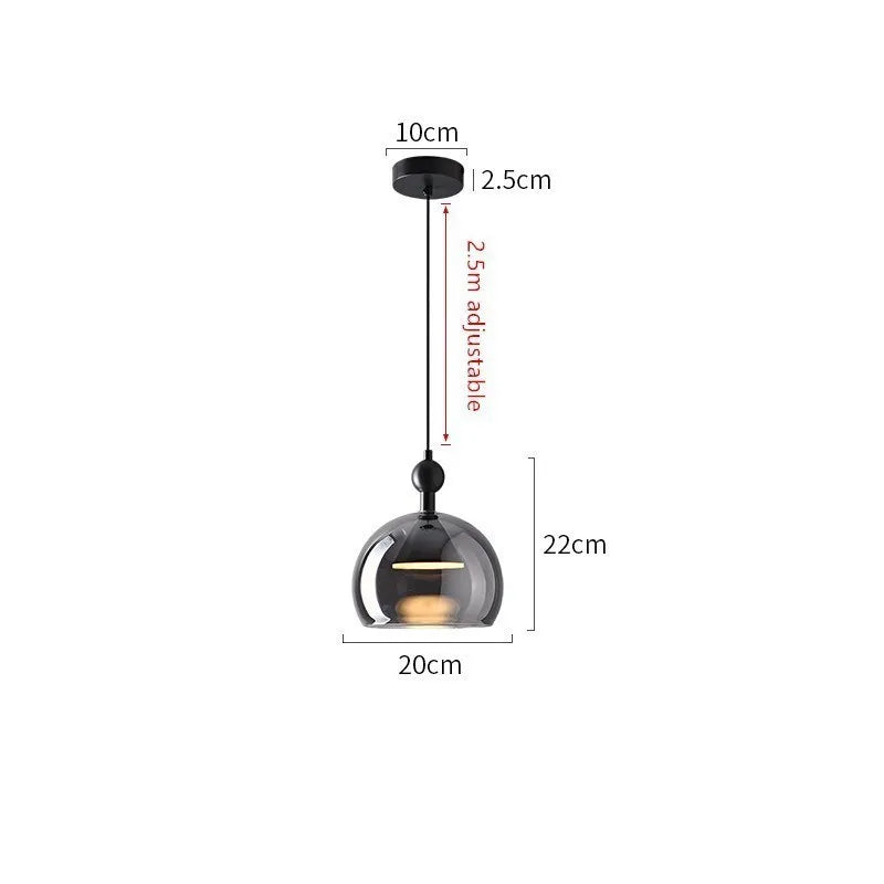 Axyaa Smoke Grey Glass Pendant Lamps for Kitchen Dining Table Light - Hanging Light for Living Room and Bedroom