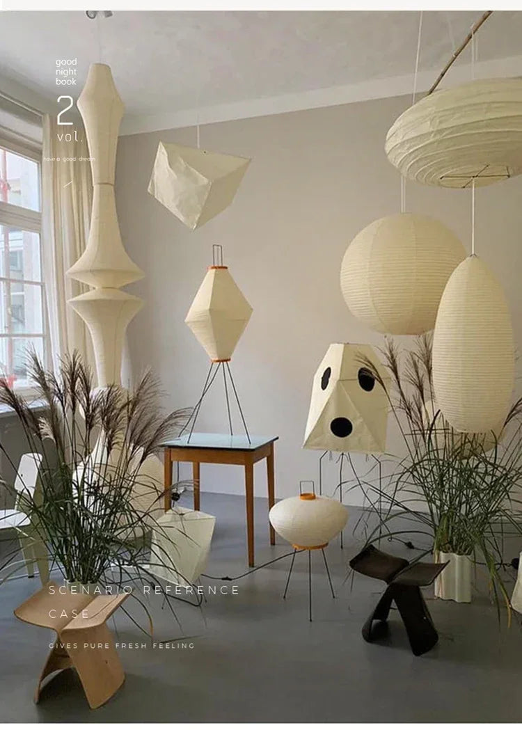 Axyaa Wabi Sabi Rice Paper Pendant Lights - Nordic Style Chandelier for Home Decor