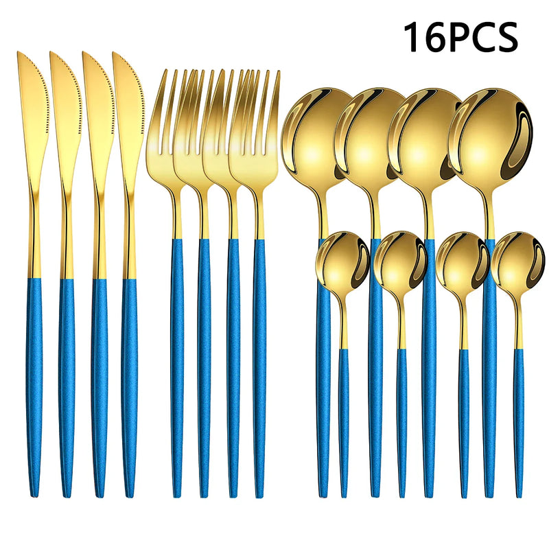 Axyaa 16-Piece Stainless Steel Tableware Set for Home, Hotel, and Restaurant