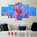 Axyaa Animal Canvas Wall Art - Orange Jelly Fishes Print for Home Decor