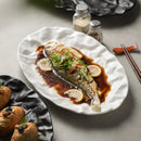 Axyaa Ceramic Fish Plate with Wavy Design, Ideal for Steamed Fish or Cake Display