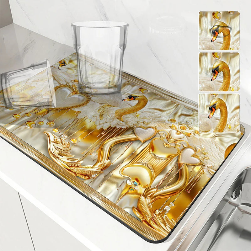 Axyaa European Pattern Absorbent Kitchen Mat for Quick Dish Drying & Tableware Drain Pad