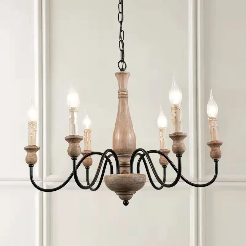 Axyaa Retro Chandelier: Solid Wood Dining Room Lamps for Stylish French Designer Home Decor