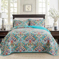 Axyaa Cotton Quilt King Bedding Set with 2 Pillowcases, Garden Style Bedspread