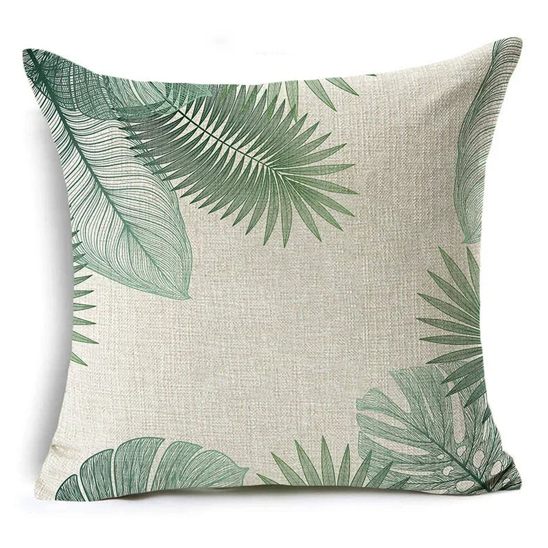 Axyaa Tropical Plants Linen Cushion Cover 45x45cm - Decorative Sofa Bed Pillow Case