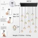 Axyaa Crystal Chandelier Staircase Light: Gold/Black/Silver, Adjustable Hanging Cable, Home Lobby Decor