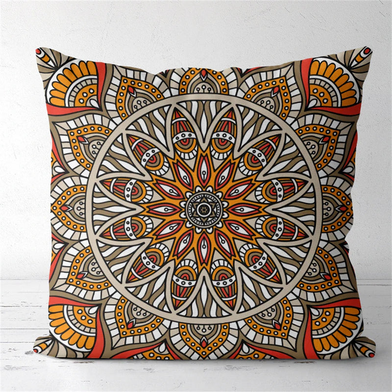 Axyaa Tan Chen Pattern Flower Cushion Cover for Home Decor