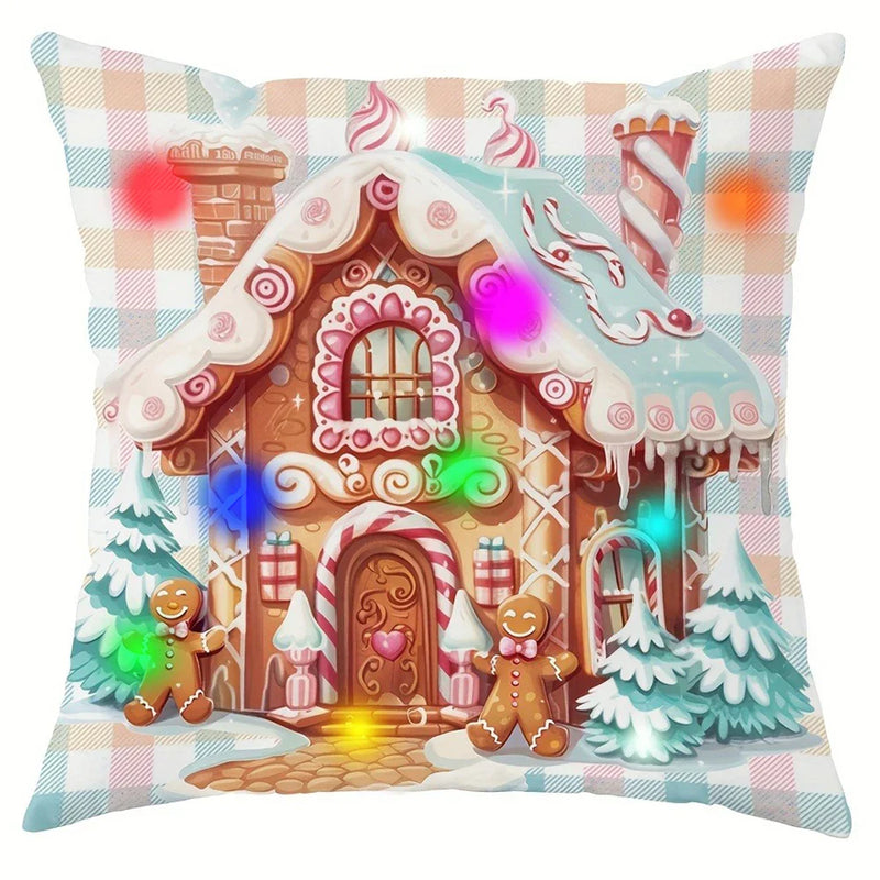 Axyaa Gingerbread Man Train Cabin Luminous Pillowcase - Christmas Party & Home Decor Gift