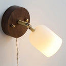 Axyaa Walnut Wood LED Wall Lights Bedroom Reading Lamp Glass Rotate White