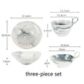 Axyaa Marble Pattern Ceramic Bowl with Handle, Set of 4