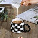 Axya Chessboard Grid Ceramic Mug - Stripe Design Large Handle Coffee Cup
