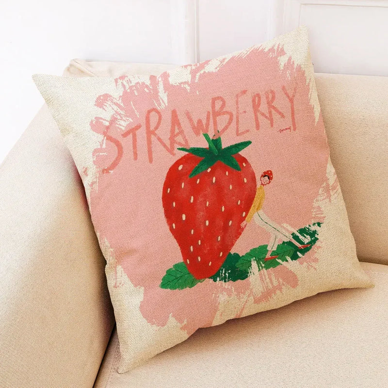 Fruit Girl Print Linen Pillowcase by Axyaa: Office Car Living Room Sofa Decor
