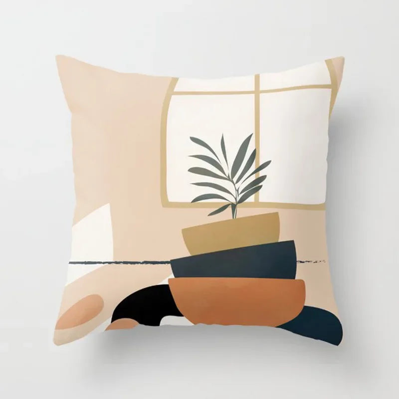 Modern Abstract Plant Leaf Geometric Cushion Cover for Home, Office, Sofa - Axyaa Brand