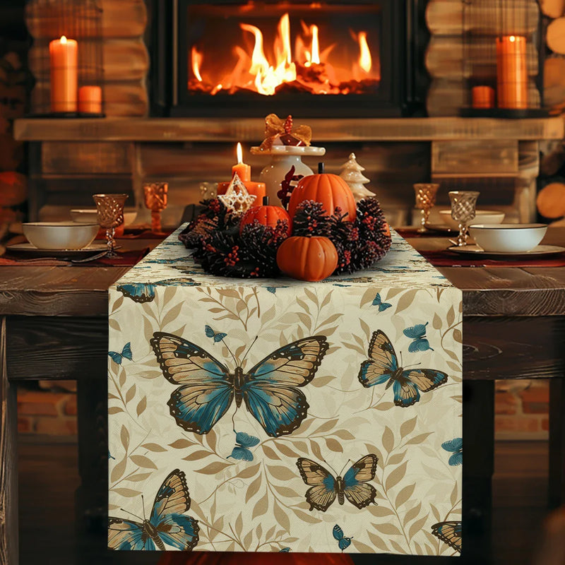 Axyaa Watercolor Butterfly Plants Table Runner for Dining Room Butterflies Botanical Theme