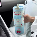 Axyaa Strawberry Thermos: Stainless Steel Vacuum Tumbler with Straw