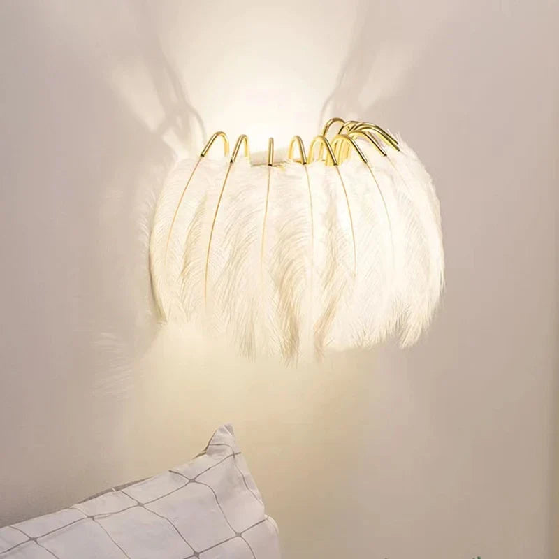 Axya Nordic Feather Wall Lamp Girl Princess Room Decor Sconce Bedroom Bedside Mirror Light