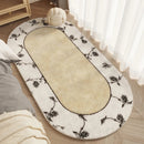 Axyaa French Flower Creamy Oval Bedside Carpet Medieval Style Retro Soft Rug