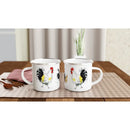 Axyaa Farm Chickens White Enamel Mug, 12oz Roosters Hens Coffee Cup