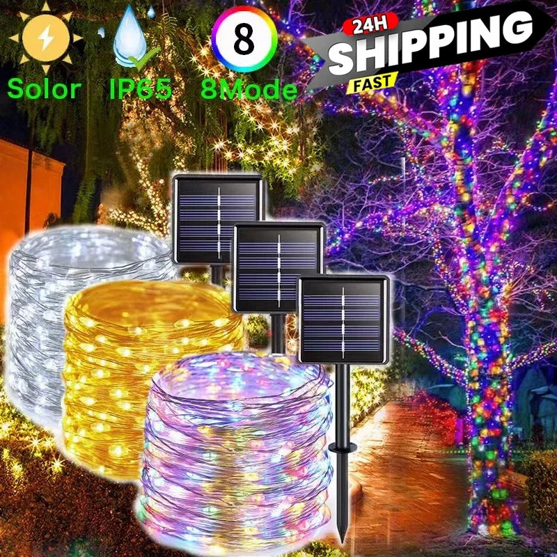 Axyaa Solar LED Garden Fairy Lights Festoon Outdoor Waterproof Christmas Decoration