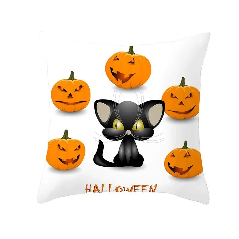 Axyaa Black Cat Pumpkin Cushion Cover 45x45 cm - Home Decor Funny Printed Pillow Case