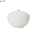 Axyaa Stone Patterned Frosted Ceramic Bowl with Lid - Solid Color Dessert & Soup Bowl