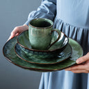 Axya Starry Green Dinner Set - 48-Piece Kiln Change Glaze Tableware