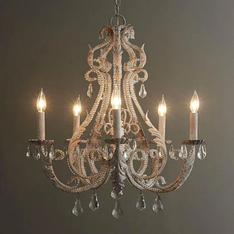 Axyaa Retro Iron Crystal Chandelier for Living Room Bedroom Dining Room