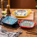 Axyaa Bohemian Style Ceramic Pasta Dish 9-Inch Salad Plate with Double Ear.