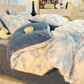 Luxury Axyaa Rabbit Fur Velvet Bedding Set, AB Side Duvet Cover, Flanne Plush Bed Sheet