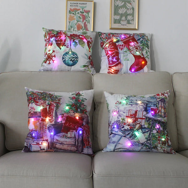 Axyaa LED Christmas Pillow Cover for Festive Holiday Decor