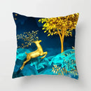 Axyaa Black Gold Elk Tree Bird Butterfly Printed Pillowcase for Living Room Home