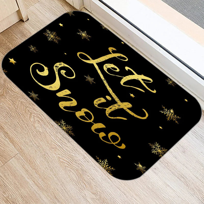 Axyaa Merry & Happy Year Door Mat: Golden Black Letter Print, Non-Slip Floor