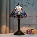 Axyaa Baroque Style Blue Stained Glass Table Lamp Night Light - 8 Inch Wide Lampshade
