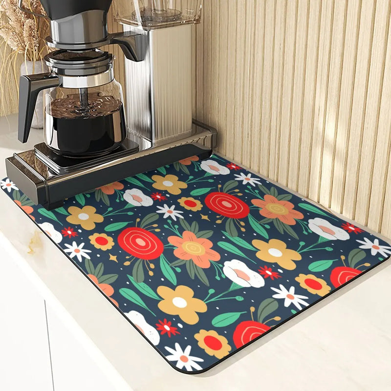 Axyaa Flowers Pattern Diatomaceous Earth Drying Mat Kitchen Accesories