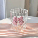 Axyaa Striped Glass Coffee Mug with Bow Decor - Delicate & Elegant Tea Cup