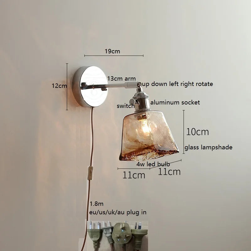 Axyaa Clear Glass LED Bathroom Mirror Wall Light, Modern Nordic Iron Metal Switch Fixtures