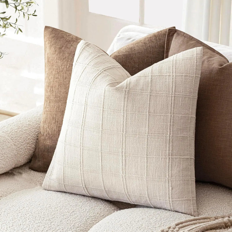 Axyaa Checked Cushion Cover White Grey Blue Green Ivory Autumn Decor Home Sofa