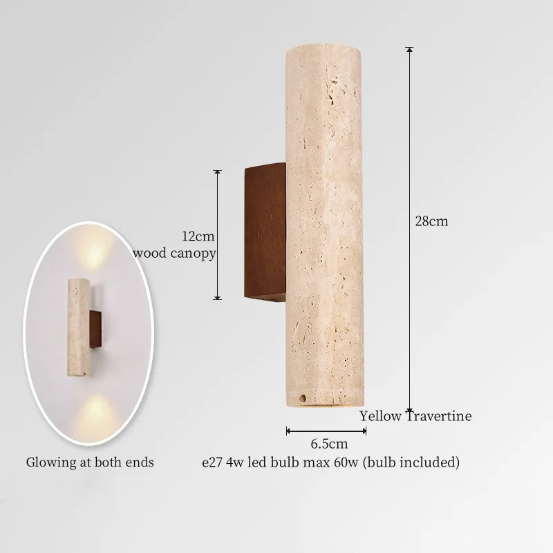 Axyaa White Glass LED Wall Lamps Pull Chain Yellow Travertine Modern Nordic Light
