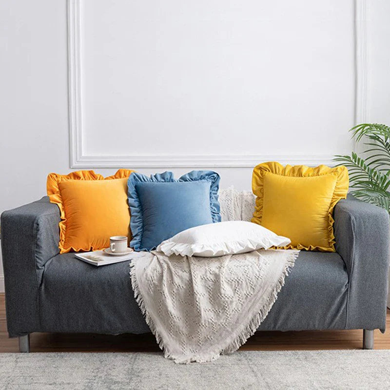 Axyaa Velvet Ruffle Cushion Cover for Home Decor 30x50/45/50cm