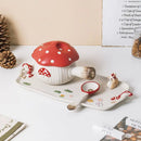 Axyaa Mushroom Handle Bowl with Lid and Spoon Set for Breakfast and Desserts
