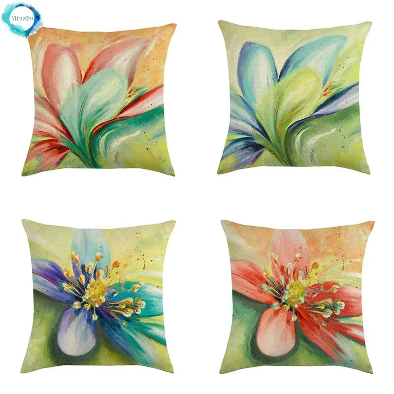 Vintage European Lily Oil Painting Linen Cushion Cover by Axyaa - 45X45CM