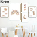 Axyaa Sun Rainbow Bear Canvas Wall Art Poster, Nursery Decor, Kids Room Decoration