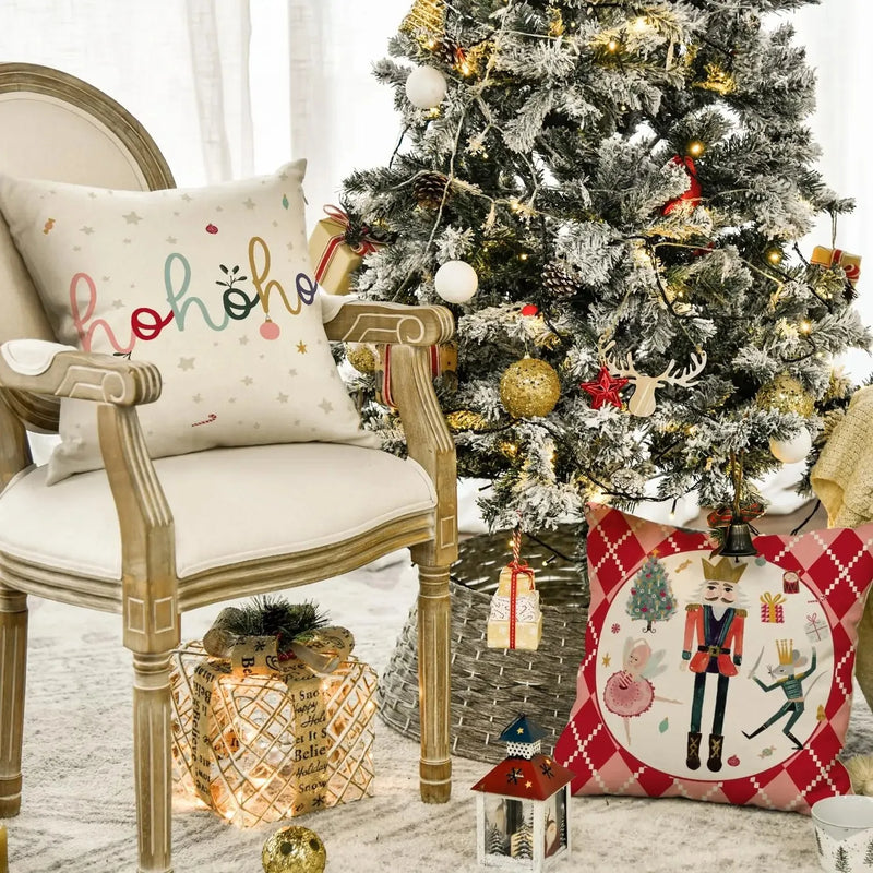 Christmas Nutcracker Decoration Pillowcase Set - Axyaa Branded Festive Tree Printed Cushion Suite