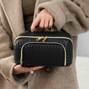 Axyaa Cream Pu Leather Makeup Bag: Waterproof, Portable, Large Capacity