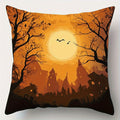 Axyaa Halloween Pattern Cushion Cover for Sofa, Bedroom, Car - Spooky Houses, Bats, Full Moon