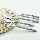 Axyaa 16-Piece Stainless Steel Cutlery Set with Imitation Wooden Handles