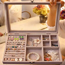 Axyaa Velvet Jewelry Box Organizer with Lock - Jewelry Display Storage Case